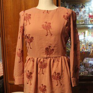 Pepa Loves Ostrich Embroidered long sleeve Dress size large Anthropologie